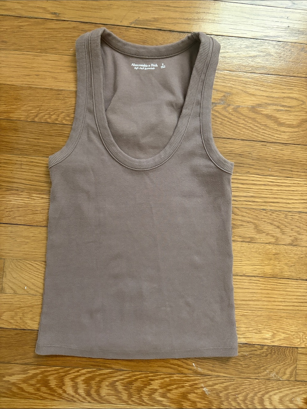 Abercrombie & Fitch Essential Women's Ribbed Scoop Neck Tank Taupe Brown